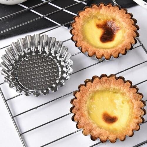 12PCS Carbon Steel Egg Tart Cup Reusable Mini Tart Pan Baking Mold Tartlet Mold Cookie Muffin Cupcake Mold Bakeware