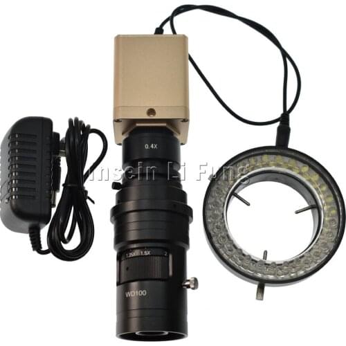 HD 1080P HDMI VGA USB Microscope Camera+10X-200X Adjustable Magnification Zoom C-mount Lens Working Distance 100-150mm+LED Light