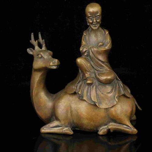 China Hand-Carved Bronze Deer Elderly Statues Incense Burner Desktop decoration