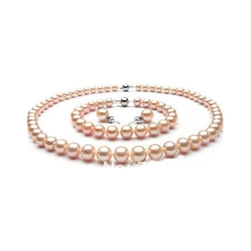 Xiuli 00269 925 Luster AAA Pink Freshwater Pearl necklace bracelet earrings set