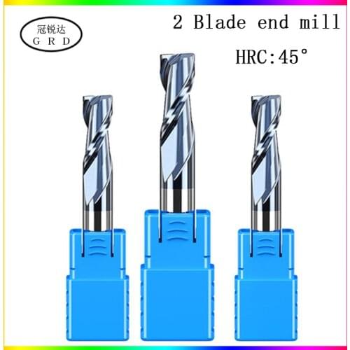 HRC45 2 Flute end mill 1.5mm 1~12mm 1~20mm 6mm 8mm 12mm 50L 60L 75L 80L 100L CNC carbide metal router bit milling cutter metall