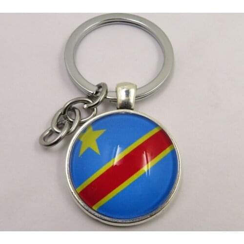 Congo Flag Glass Beads Keychains 25X25MM Silver Plated Metal Keyrings Women Men Car Keychain Gift Jewelry