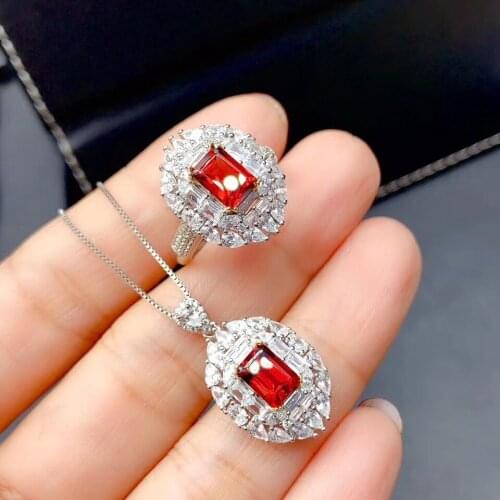 Fashion Classic Garnet Jewelry set Natural And Real Garnet Set 925 sterling silver Fine jewelry 1pc ring,1pc Pendant
