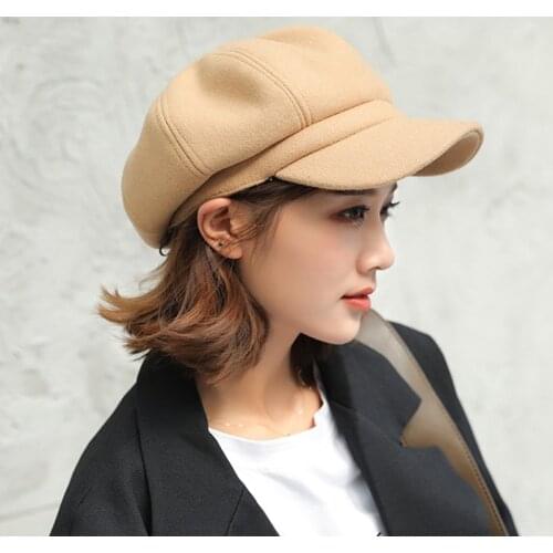 Paris Girl Fashion Wool Solid Beret Women Autumn Winter Octagonal Cap Painter Newsboy Caps Yellow Beret Hats