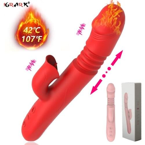 Heating Telescopic Rotation Dildo Suction Tongue Vibrator Licking Clitoris Powerful G-spot Stimulator Sex Toys for Women Adult