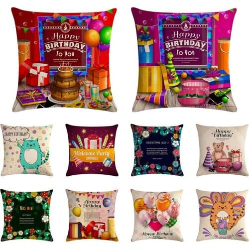 Happy Birthday Cake Printed Cats 45*45cm Cushion Cover Throw Pillow Car Home Decoration Decorative Pillowcase Gifts ZY1284