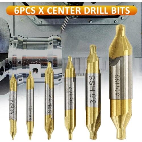 Newest 6Pcs Combined HSS Center Drill Bit Set 1.0-5.0mm 60 Degree Countersinks Angle Drill Bit Suitable For Plumber Woodworking