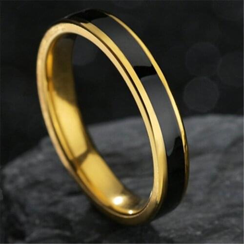 Engagement Wedding Band Rings Gold Black Stainless Steel Couple Jewelry Smooth 4 mm Width Flat Hematite Rings for Men Women