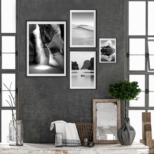 Nordic Poster Black And White Prints Landscape Canvas Painting Boat Wall Art Print Mountain For Living Room On The Wall Home Dec