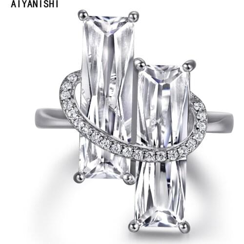 AIYANISHI Luxury 925 Sterling Silver Engagement Cluster Ring for Women Emerald Rings 2021 Wedding Trend Female Jewerly Gifts