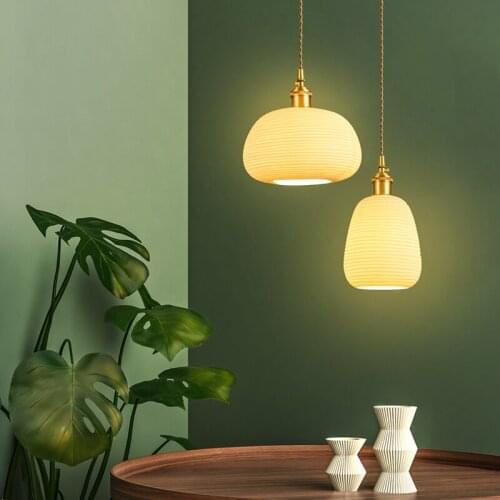 Nordic Simple Copper Pendant Lights Ceramic Hanglamp art Lighting Living Room Dining Room Bedroom Loft restaurant pendant Lamp