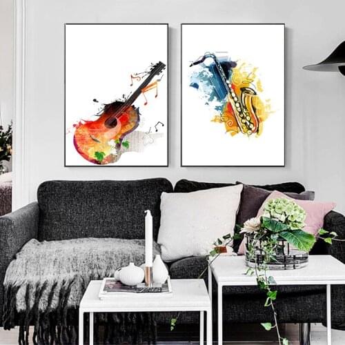 Modern Music Blue Guitar Posters and Print Rock Musician Canvas Painting Club Bar Shop Piano Shop Wall Decoration Pictures