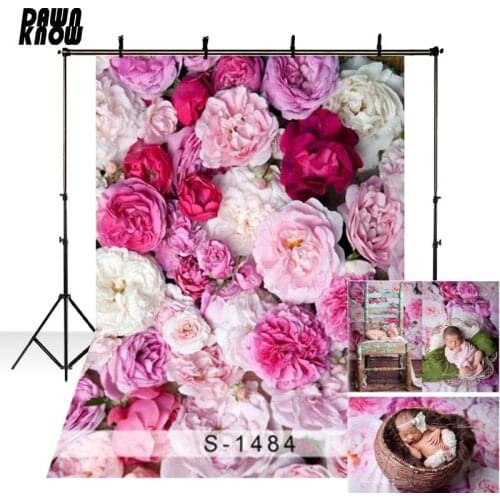 DAWNKNOW New Fabric Polyester Photography Background For Wedding Pink Flower Vinyl Background For Children Photo Studio S1484
