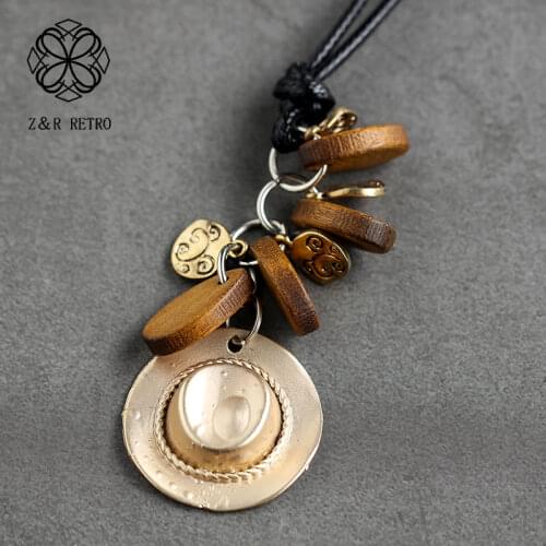 Vintage Wood Beads Jewelry Long Necklace Women Chokers Suspension Jewellery Statement necklaces & pendants Hat Pendants 2021 New