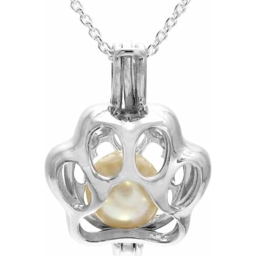 Vintage Female White Pearl Pendant Necklace Charm Silver Color Chain Necklace Dainty Hollow Cat Paw Wedding Necklaces For Women