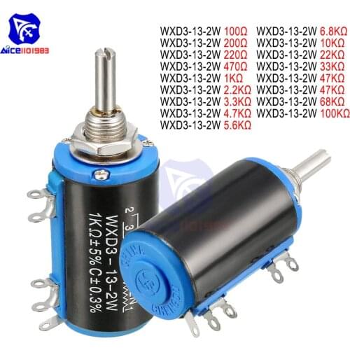 WXD3-13-2W Wirewound Potentiometer Resistance 100R 470R 1K 4.7K 6.8K 10K 22K 47K 100KΩ Ohm 10 Turns Linear Rotary Potentiometer