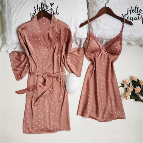 Point Nightdress Woman Summer Sexy Condole Belt Breast Cushion Seductive Nightgown Nightgown Two Sets Bathrobe Пижам