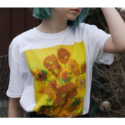 Kuakuayu HJN Van Gogh Sunflower Painting Womens T Shirts Vincent Van Gogh Painting Graphic Tees Women Aesthetic Women Tshirt