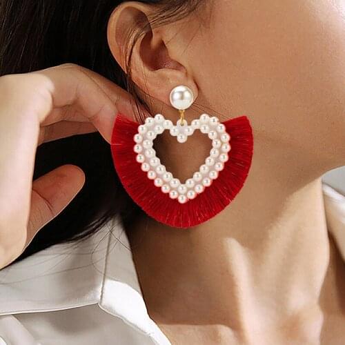 ZWC 2020 Fashion Bohemia Statement Tassel Drop Earrings for Women Wedding Party Korean Love Pearl Earring oorbellen Jewellery