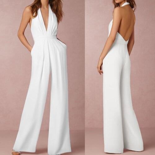 Celmia Elegant Women Long Rompers 2021 Summer Sexy Sleeveless Jumpsuits Straps Wide Leg Playsuits Casual Solid V-Neck Overalls