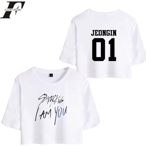 2018s Fashion Stray Kids I Am You Idol Kpop FELIX 00 hit hop Tops Short Sleeve T-shirt Women Summer Crop Top Hip Hop Clothing