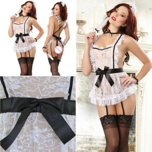 1 Set Novetly Women Halloween Costumes Dress Bowknot French Maid Costumes Princess Women Clothing Cosplay Dress