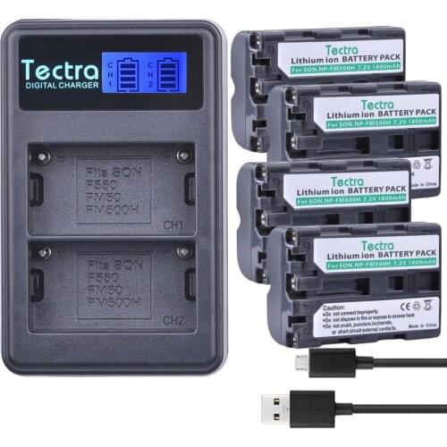 Tectra 4PCS NP-FM500H Li-ion Camera Battery+LCD USB Dual Charger for Sony A57 A65 A77 A450 A560 A580 A900 A58 A99 A550 A200 A300