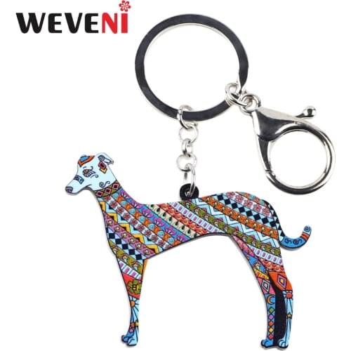 WEVENI Acrylic Printing Greyhound Dog Key Chain Key Ring Bag Party Charm Man Keychain Accessories New Trendy Jewelry For Women
