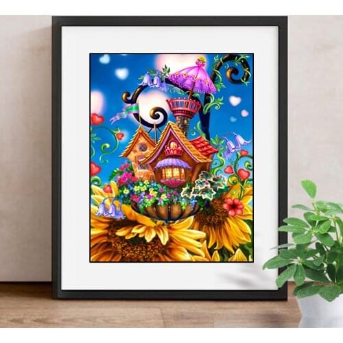 Diamond Embroidery Diy Cartoon Sunflower House Colorful Full Square Diamond Painting Cross Stitch Wall Decor Amazing Gift