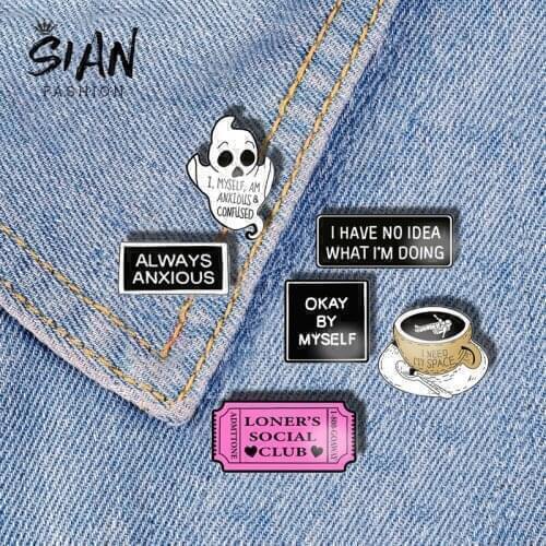 SIAN Classic Loners Social Club Pins Brooch Acrylic Lapel Brooch Resin Badge Gift Decorative Jewelry Personality Ghost Coffee