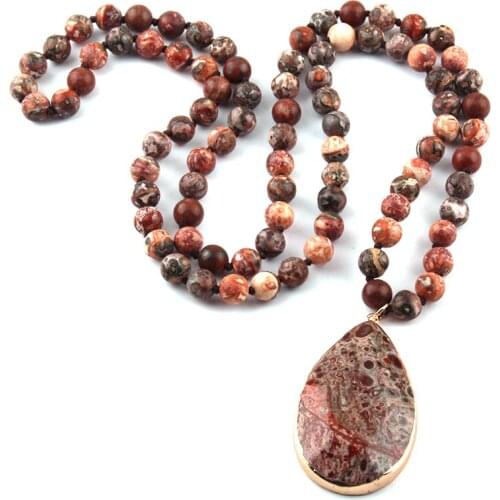 Free Shipping Bohemian Jewelry Fashion Stone Knotted Natural Stone Pendant Necklaces For Women