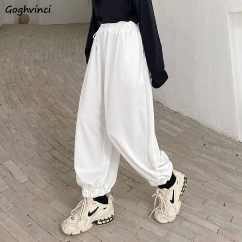 Hip Hop Pants Women Cotton Streetwear Trousers High Waist Baggiest Plus Velvet Casual Breathable All-match Classic White Clothes