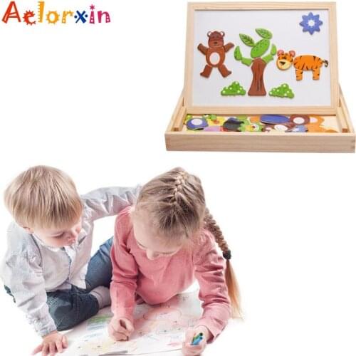 Baby Toys Wooden Animal Wooden Children Puzzle Writing Magnetic Drawing Board Blackboard Learning Education Board Toys For Kids