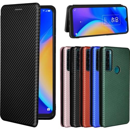 For TCL 20 20S 5G Case Carbon Fiber Flip Leather Case For TCL 20 SE Pro 5G TCL20 Business Magnetic Wallet Card Slot Slim Cover