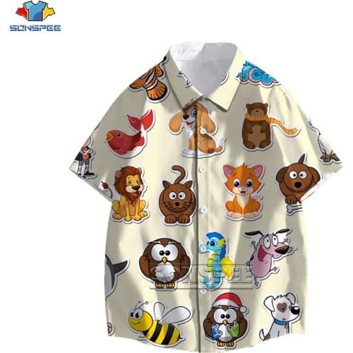 Kawaii Dog pattern Men Shirt 3D Print Summer fashion Hawaiian Shirt Casual Beach Loose Short Sleeve Oversized Streetwear Tops