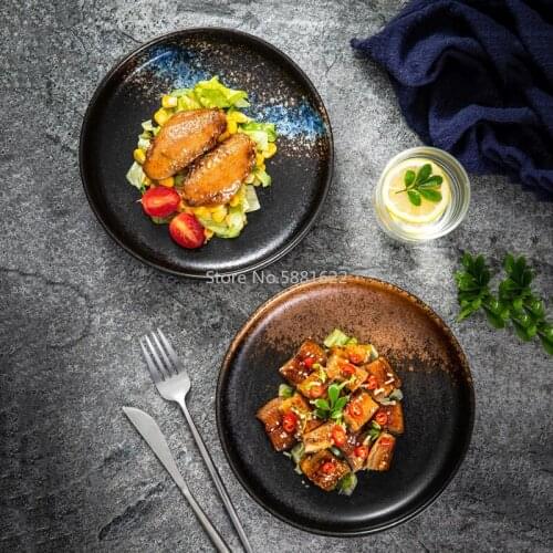 Creative Japanese-style Ceramic Plates, Household Dishes, Deepening and Heightening Discs, Retro Style Restaurant Tableware