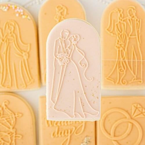 Bride Groom Ring Happy Wedding Cookie Press Stamp Embosser Cutter Acrylic Fondant Sugar Craft Cake Cutter Cake Decoration Tool