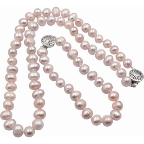 Natural Pearl Necklace Bracelet Jewelry Set for Women Light Purple 8-9mm Pearls Beads Sets Party Wedding Christmas Gifts A756