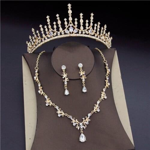 Luxury Crystal Bridal Jewelry Sets for Women Fashion Tiaras Earrings Necklace Set Bride Necklaces Wedding Crown Jewellry Set