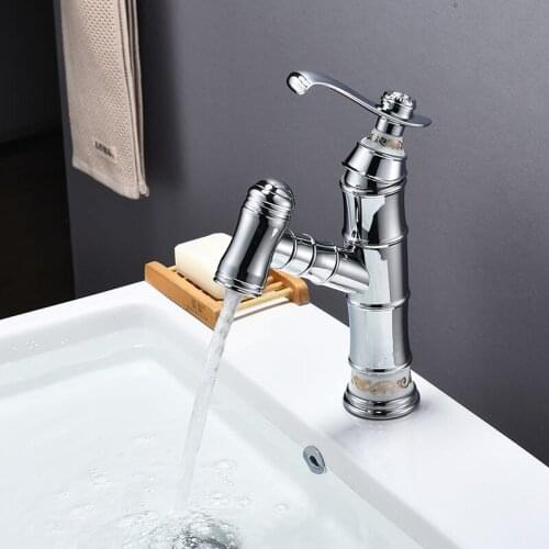 Basin Faucets Pull Out Chrome Bathroom Sink Crane Copper Black Sink Mixer Taps Hot and Cold Deck Mounted Antique Bathroom Faucet