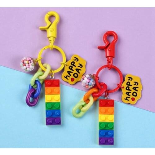 Blocks Building Blocks Accessories Keychain Rainbow Building Block Toy Brick Resin Charms Pendant For Earring Keychain DIY Decor