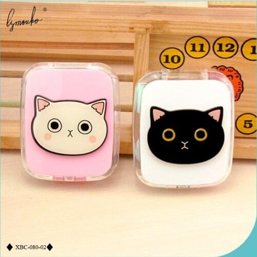 Lymouko Hot Selling Lovely Little Smile Cat Portable Contact Lens Case for Women Kit Holder Lenses Box Travel Container