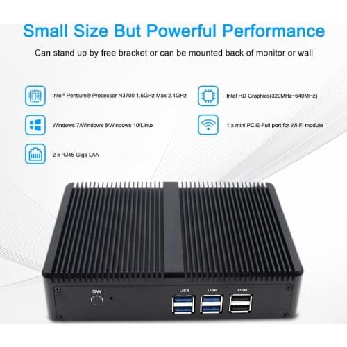 Eglobal Nuc Dual Lan Fanless Mini PC Windows Linux Barebone Computer Intel N3150 N3700 Quad Core Max 2.08GHz AES-NI 2*HDMI HTPC