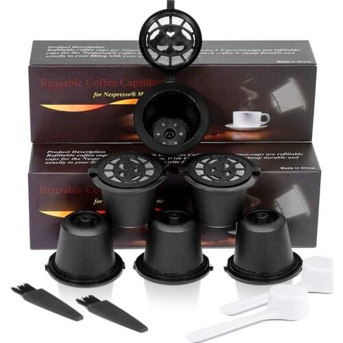 Reusable Refillable Coffee Capsule Plastic Coffee Filters Pod For Nespresso Refill Coffee Capsule Filters With Spoon Brush