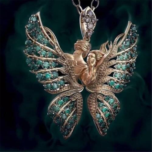 Fashion Crystal Angel Wings Butterfly Pendant Necklace Faith and Love Jewelry