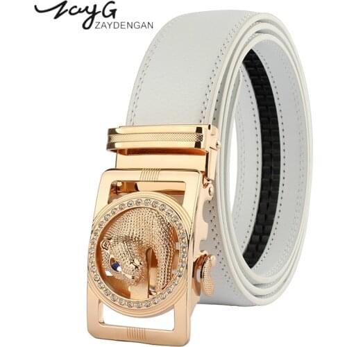 ZAYG Designer Men Exquisite diamond-studded leopard Gold Silver Automatic buckle Belt Men Youth fashion Business belt Jeans belt