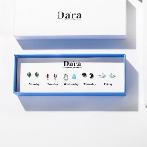 Fashion New Cute Small Star Moon Trend One Week Earring Set Simple Little Whale Sweet And Interesting Cactus Ear Jewelry Female