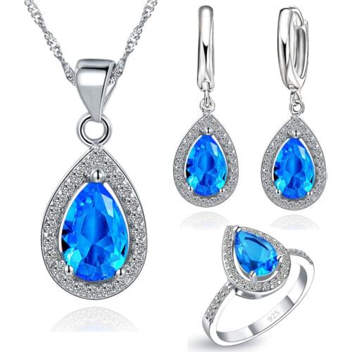 Water Drop Shape 925 Sterling Silver Cubic Zirconia Wedding Jewelry Sets inlay Luxury Crystal Bridal Jewelry Set Gifts
