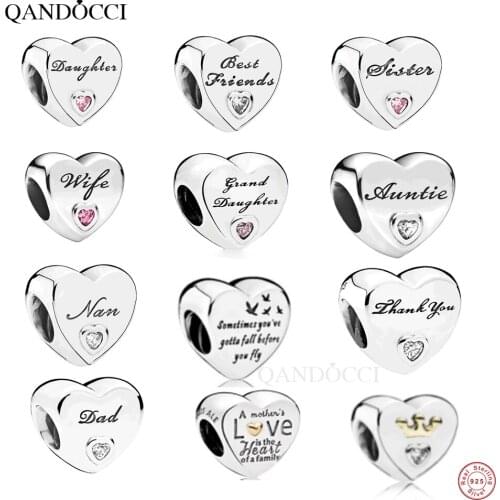 QANDOCCI 925 sterling silver heart-shaped string charm pendants apply to Pandoras bracelet with accessory beads Free Shipping