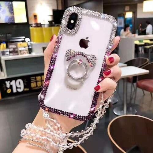 Bling Rhinestone Makeup Case For Samsung Galaxy S20 S10 S9 S8 PLUS Note 10 9 8 Case Glitter Diamond Finger Ring With Strap